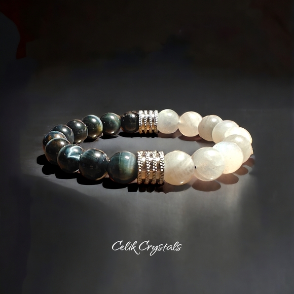 Men's AAA Blue Tiger Eye Bracelet 10mm - Picture 3 of 9